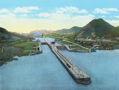 Pohled z ptačí perspektivy na Pedro Miguel Locks, Panamský průplav (barevné foto) od American Photographer (after)