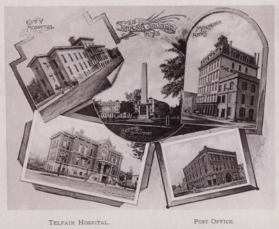 Městská nemocnice; Johnson Square; Greeneův památník; Ranní zprávy, Telfair Hospital, Pošta (č/b foto) od American Photographer (after)