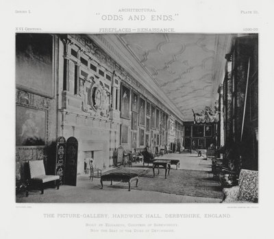 Krb: The Picture-Gallery, Hardwick Hall, Derbyshire, Anglie (černobílá fotografie) od American Photographer (after)