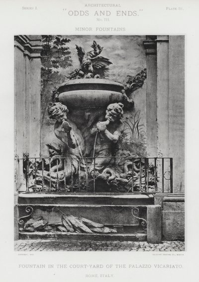Fontána na nádvoří Palazzo Vicariato, Řím, Itálie (černobílá fotografie) od American Photographer (after)