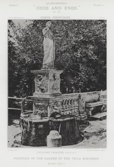 Fontána v zahradě Villa Borghese, Řím, Itálie (černobílá fotografie) od American Photographer (after)