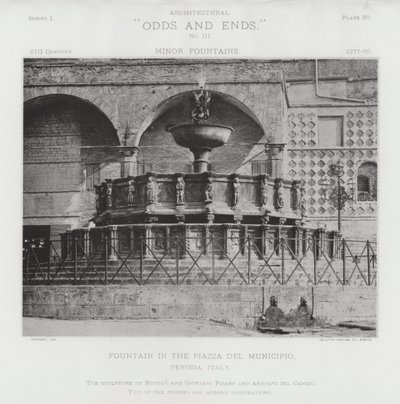 Fontána na náměstí Piazza del Municipio, Perugia, Itálie (černobílá fotografie) od American Photographer (after)