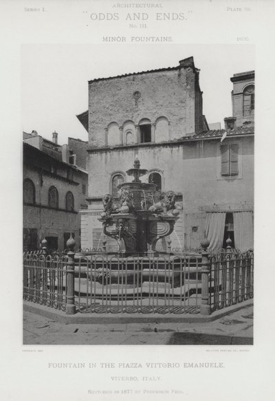 Fontána na náměstí Piazza Vittorio Emanuele, Viterbo, Itálie (černobílá fotografie) od American Photographer (after)