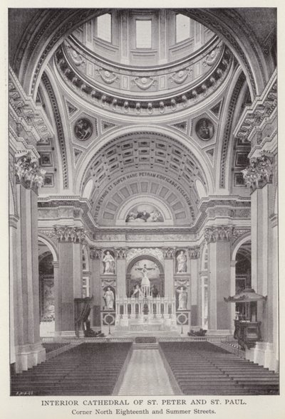 Philadelphia: Vnitřní katedrála svatého Petra a Pavla, rohová severní osmnáctá a letní ulice (černobílá fotografie) od American Photographer (after)