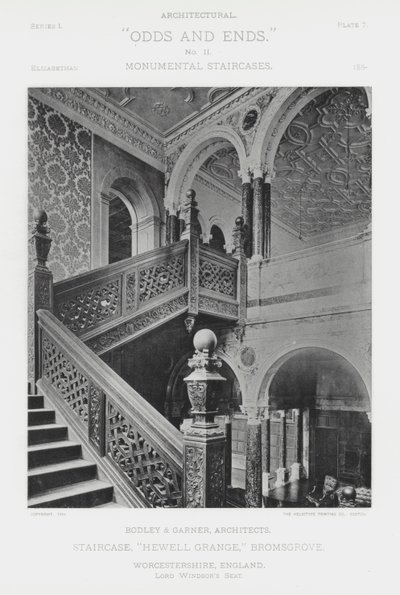Schodiště, "Hewell Grange," Bromsgrove, Worcestershire, Anglie (černobílá fotografie) od American Photographer (after)