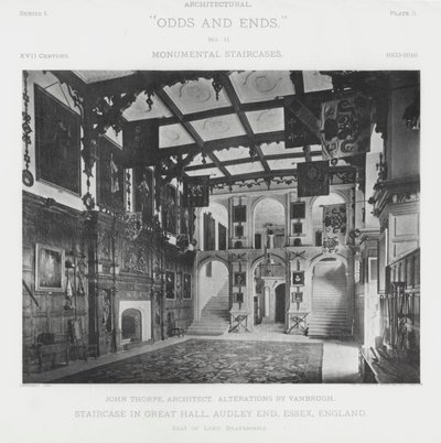 Schodiště ve Velké síni, Audley End, Essex, Anglie (černobílá fotografie) od American Photographer (after)
