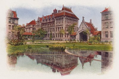 Chicago: Hull Court, od Botany Pond, Anatomy Building a Hull Gate (barevné foto) od American Photographer