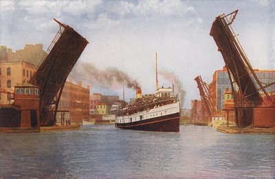 Chicago: State Street Bascule Bridge zvednutý pro výletní parník (barevné foto) od American Photographer