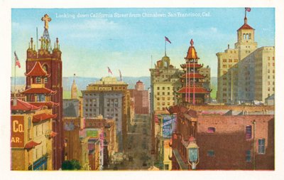 Pohled z Čínské čtvrti na ulici California Street, San Francisco, Kalifornie (kolorovaná fotografie) od American Photographer
