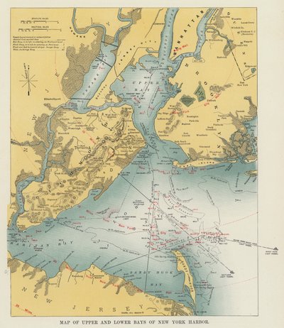 Mapa Horního a Dolního zálivu New York Harbor (černobílá fotografie) od American Photographer