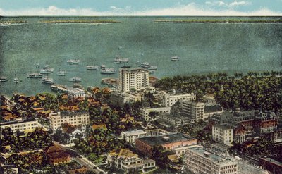 Miami, Florida, asi 1925: Pohled na Miami z ptačí perspektivy (barevná fotografie) od American Photographer