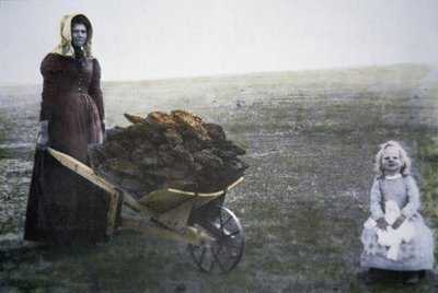 Průkopnice sbírající dobytčí trus, Kansas, cca 1880 (barevné foto) od American Photographer