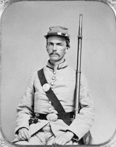 Vojín James Greer, 4. Georgijská pěchota, Konfederační armáda (černobílá fotografie) od American Photographer