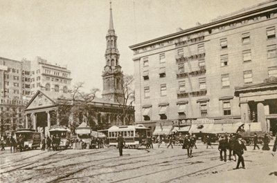Kaple svatého Pavla a dům Astorů u City Hall Park, New York City, 1892 od American Photographer