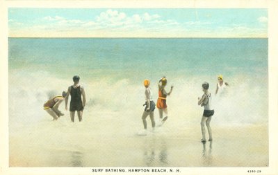 Koupání na surfu, Hampton Beach, New Hampshire, kolem roku 1920 (barevná fotografie) od American Photographer