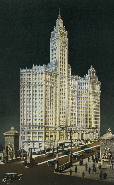 Budova Wrigley, jižní a severní část, v noci (barevné fotografie) od American Photographer
