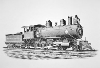 Lokomotiva typu 2-8-0 Consolidation postavená Baldwinem v červnu 1889 pro Northern Pacific Railway (litho) od American School