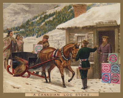 Kanadský Log Store, reklama Huntley a Palmer od American School