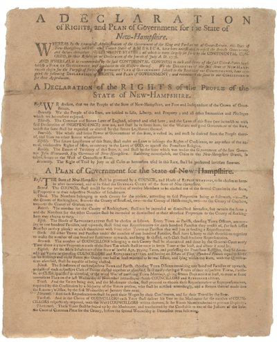 Deklarace práv a žádost vlády pro stát New Hampshire, 1779 od American School