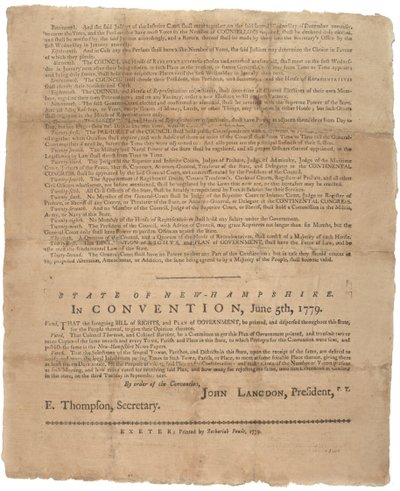 Deklarace práv a žádost vlády pro stát New Hampshire, 1779 od American School