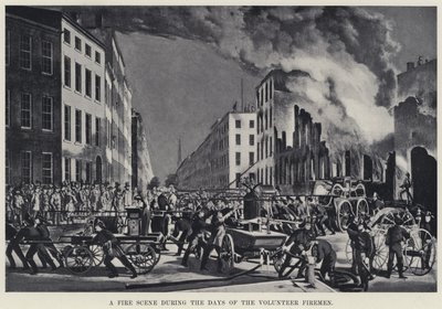 Požární scéna během Dnů dobrovolných hasičů (litho) od American School