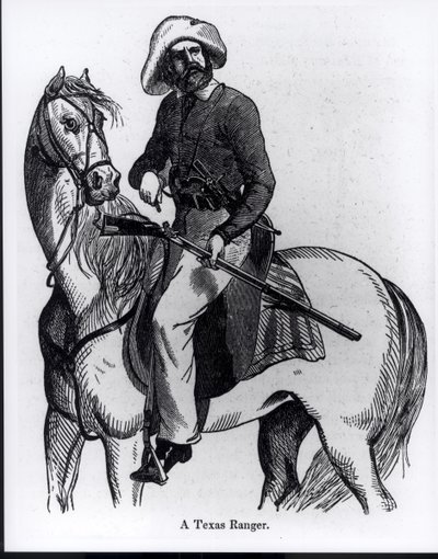 Texaský ranger, ilustrace z knihy "Pictorial History of Mexico and the Mexican War" od Johna Frosta, 1848. od American School