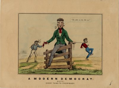 Moderní demokrat: motto: všechno pro každého, podepsané na kameni: HAP, publikováno v Dubuque, Iowa, kolem roku 1860 od American School