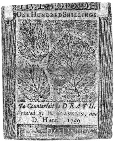 Sto šilinků vytištěných B. Franklinem a D. Hallem, 1759 (tisk) od American School