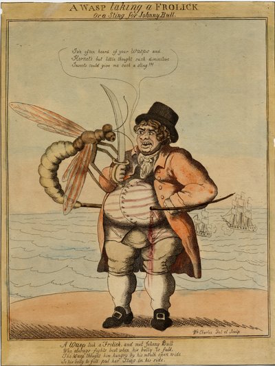 Vosa se dovádí, 1813 (ručně kolorovaný lept) od American School
