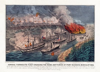 Flotila admirála Farraguta napadá baterie rebelů v Port Hudson, 14. března od American School