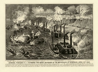 Flotila admirála Portera provozující rebelskou blokádu Mississippi u Vicksburgu, 16. dubna 1863, hospoda. 1863 (rytina) od American School