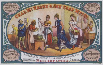 Reklama pro Charles McKeone & Son Soap Manufacturing Company, Philadelphia, Pennsylvania, USA (barevné lito) od American School