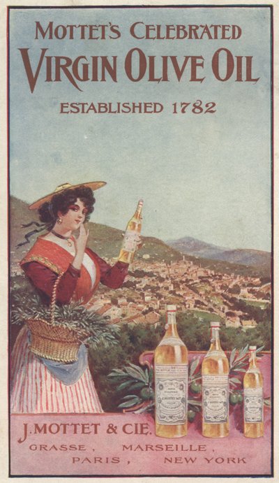 Reklama na olivový olej Mottets Celebrated Virgin, cca 1900 od American School