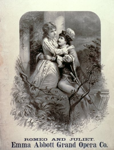 Reklama na Romeo a Julii, v hlavní roli Emma Abbott, Grand Opera Company od American School