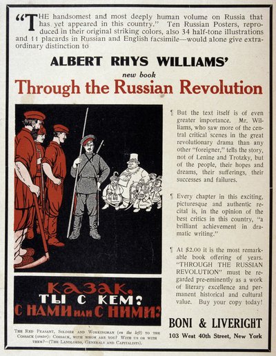 Reklama na prodej knihy „Ruská revoluce“ od Alberta Rhyse Williamse v americkém časopise od American School