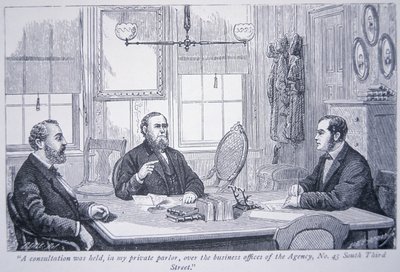 Allan Pinkerton při konzultaci s klienty ve své kanceláři ve Filadelfii od American School