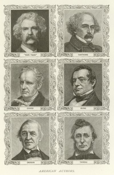 Američtí autoři, Mark Twain, Hawthorne, Cooper, Irving, Emerson, Thoreau od American School