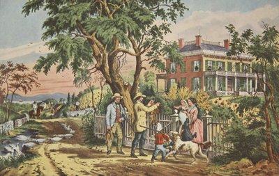 American Country Life - říjnové odpoledne, hospoda. 1855, Currier & Ives od American School