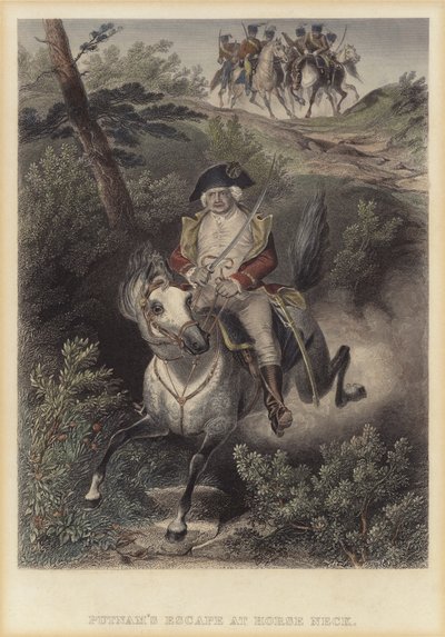 Útěk amerického generála Israela Putnama před Brity v Horse Neck, Connecticut, Americká válka za nezávislost od American School