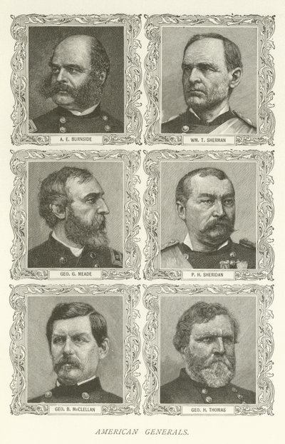 Američtí generálové, A E Burnside, William T Sherman, George G Meade, PH Sheridan, George B McClellan, George H Thomas od American School