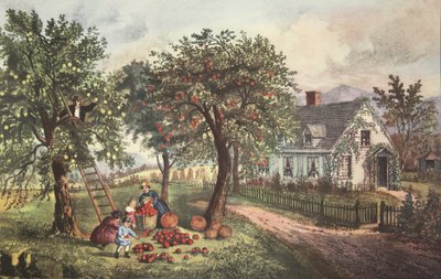 Americká usedlost - podzim, hospoda. 1869, Currier & Ives od American School
