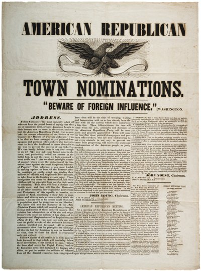 Nominace amerických republikánských měst: Pozor na cizí vliv, c.1845 od American School