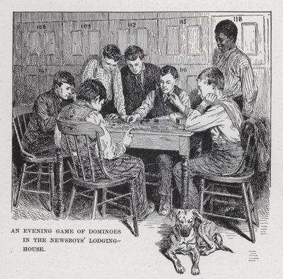 Večerní hra domino v ubytovně novinářů (litho) od American School
