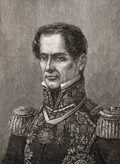 Antonio de Padua Maria Severino Lopez de Santa Anna y Perez de Lebro, z „Dějiny naší země“, vydané 1905 (rytina) od American School