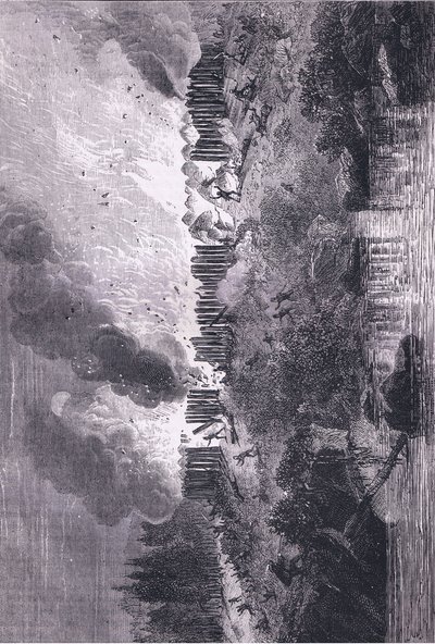 Útok na Pequot Fort, ilustrace z Cassell