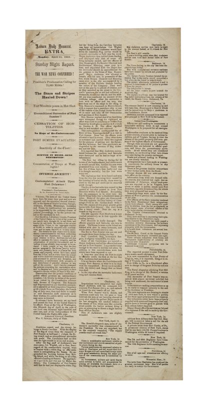 Auburn Daily Democrat Extra re: Fort Sumter, 15. dubna 1861 od American School