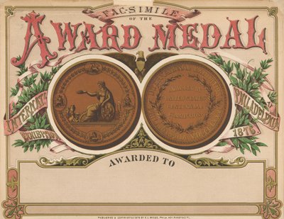 "Award Medal", Centennial Exhibition Scrapbook, 1876 od American School