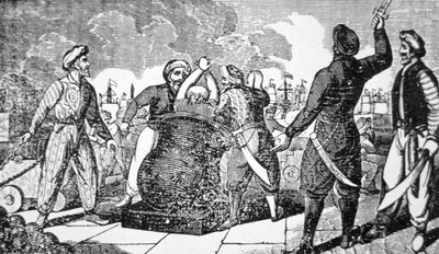 Barbarští korzáři vracejí francouzského konzula v Alžíru na jeho loď (rytina) od American School