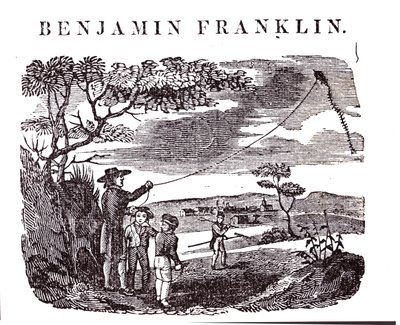 Benjamin Franklin (1706-90) provádí svůj Kite Experiment od American School
