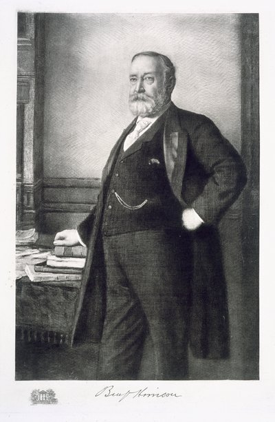 Benjamin Harrison (1833-1901), 23. prezident Spojených států amerických, hospoda. 1901 (hlubotisk) od American School